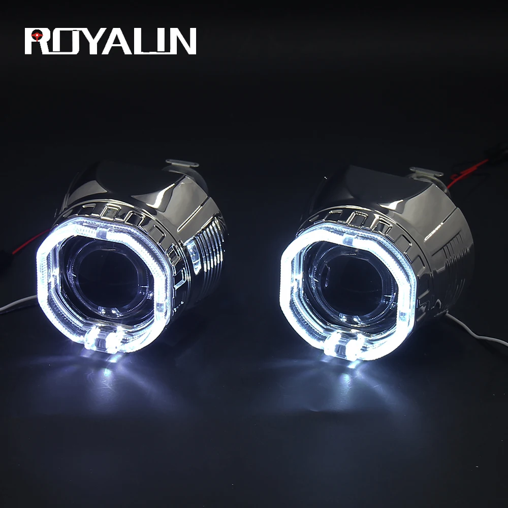 ROYALIN автомобильный квадратный H1 светодиодный фонарь ангельские глазки объектив Универсальный мотоцикл H4 H7 биксеноновые фары проектор белый дьявол глаза кольца