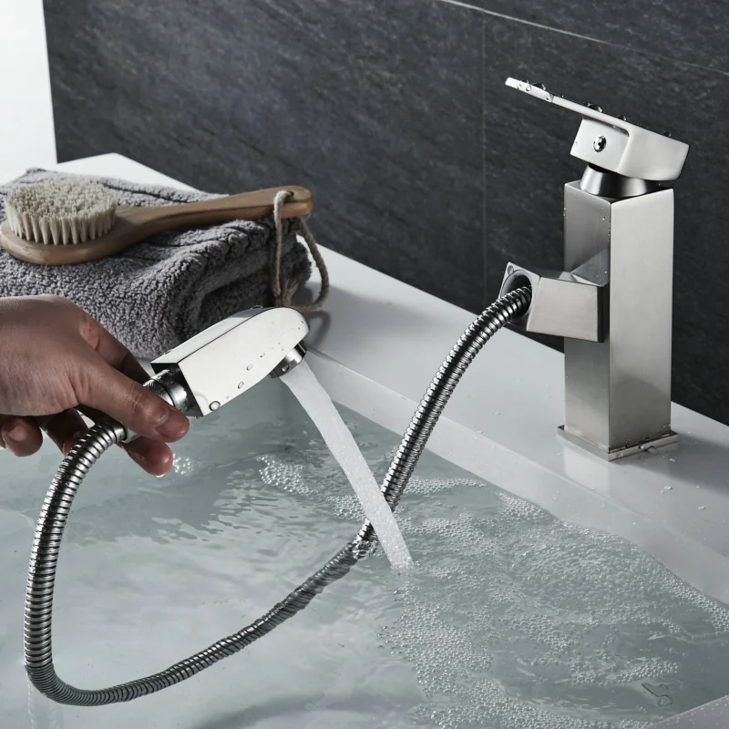 Смеситель для раковины FLG Смесители ванной комнаты из матового никеля выдвижной