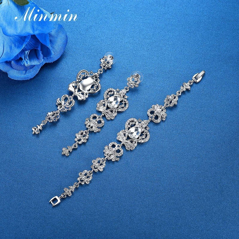 Minmin Серебряный Цвет Бабочка Кристалл Ювелирные наборы для женщин Свадьба