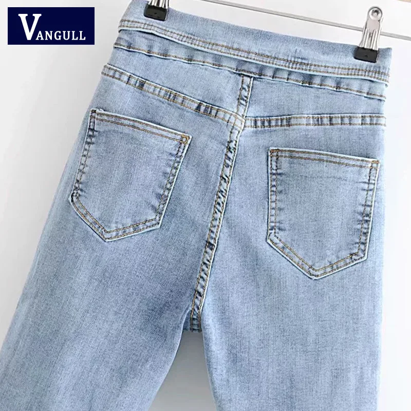 

Vangull Women Jeans 2019 New Spring High Waist Elastic Skinny Denim Pencil Pants Buttons Jeans Camisa Feminina Casual Trousers