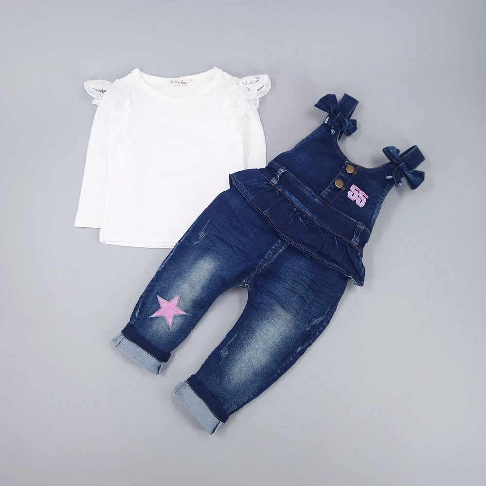 Комплекты одежды для маленьких девочек с белой футболкой весенние детские