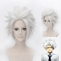 anime bleach hitsugaya toushirou cosplay wig short silver grey fluffy layered synthetic hair wig cap