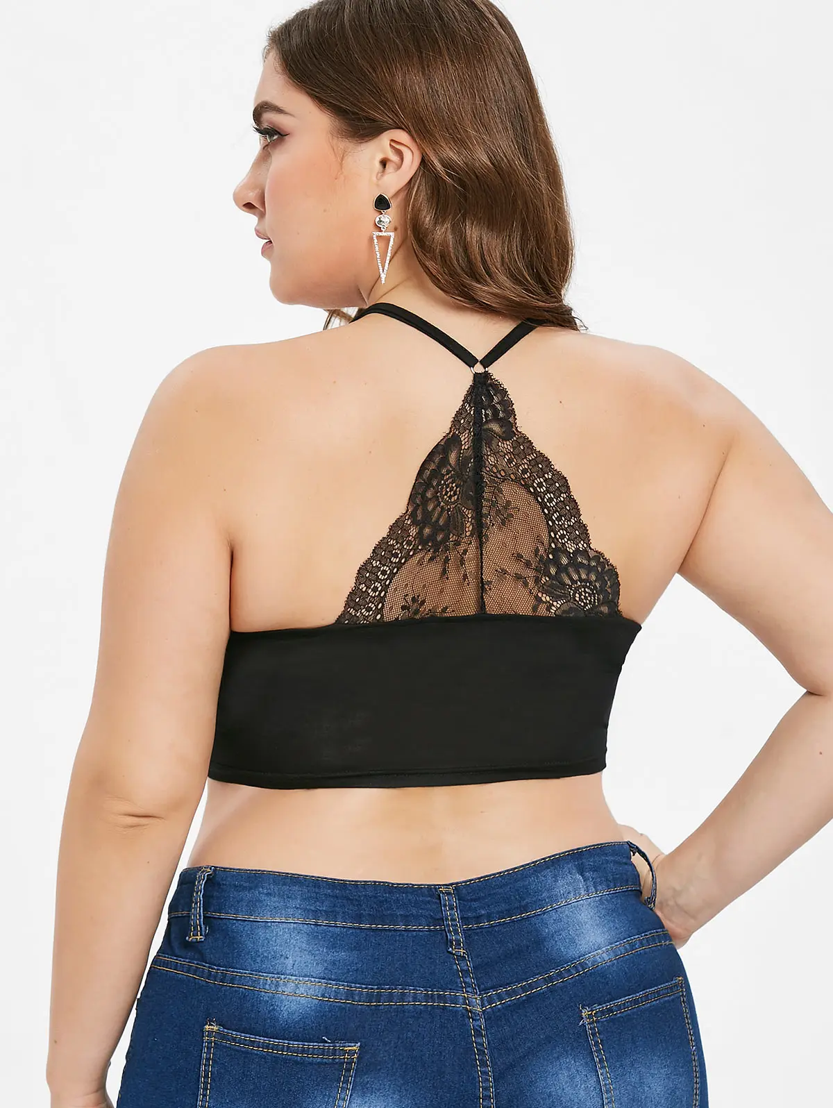 Женский укороченный топ с кружевными вставками ROSEGAL однотонный на бретелях