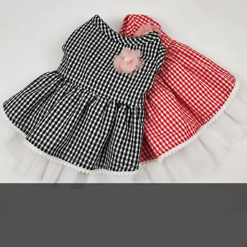 Милое платье в клетку с цветочным рисунком для собак клетчатая юбка пачка летняя