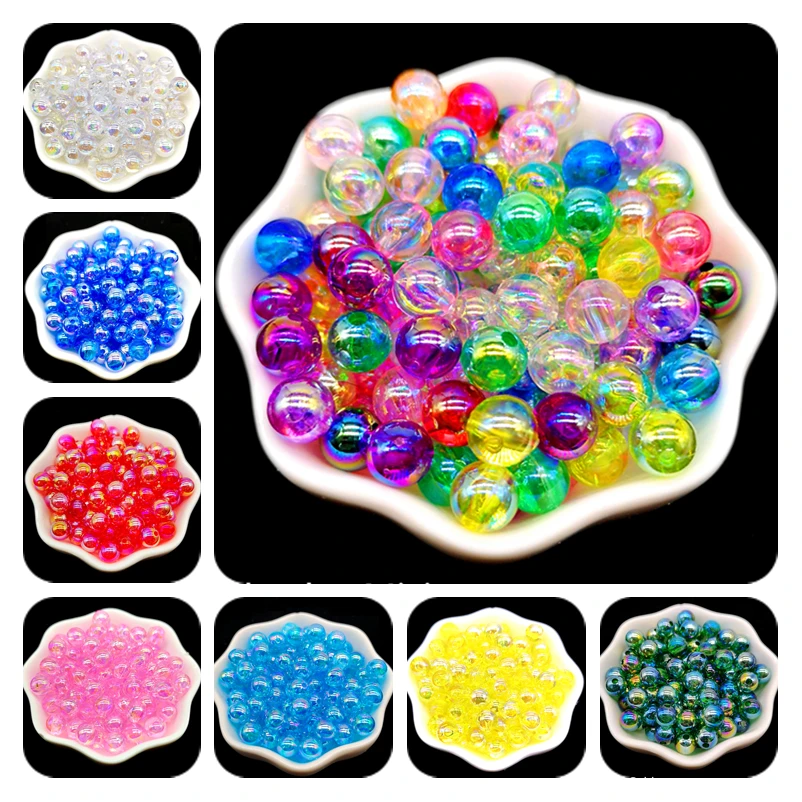 

4/6/810mm AB Color Round Acrylic Bead Loose Spacer Beads For Jewelry Making DIY Bracelet