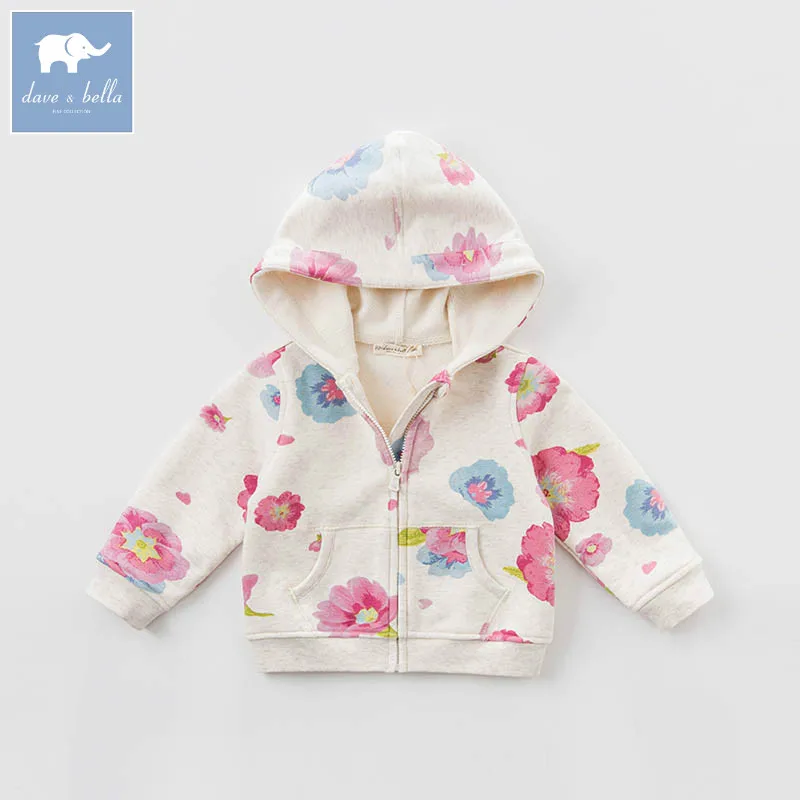 DB7625 dave bella spring infant baby girls hooded coat kids print outerwear toddler children high quality lovely clothes | Детская