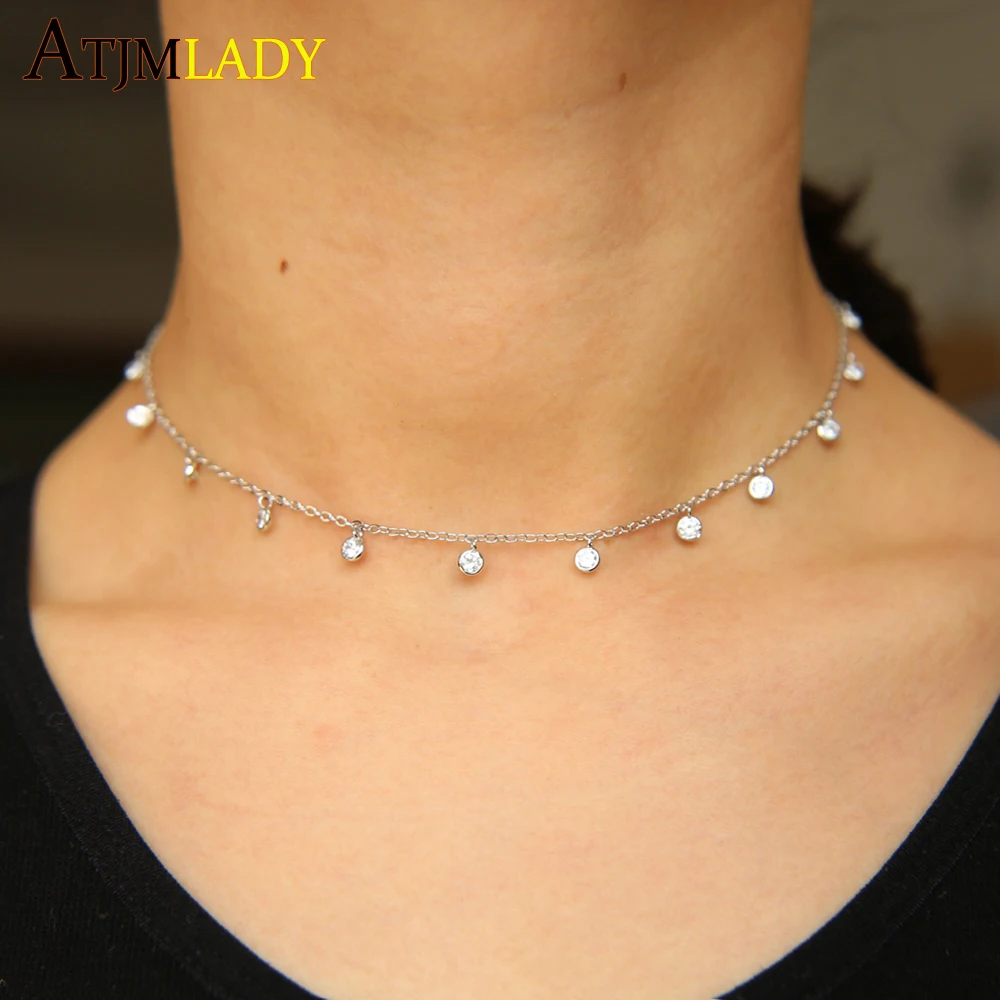 Ожерелье женское Короткое из фианита 32 + 8 см|link chain|short necklacenecklace layer |