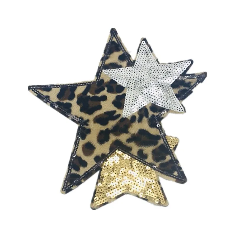 1Pcs 23*23cm Leopard Gold&ampSilver Sequin Star Embroidery Applique DIY Clothing Accessory Large Sequined Embroidered Patch | Дом и сад