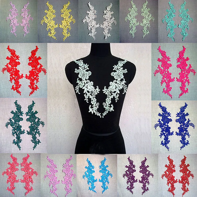 

5pairs DIY Polyester Embroider Lace Patches Venise Lace flowers Lace Applique Garment Accessories 10*33cm