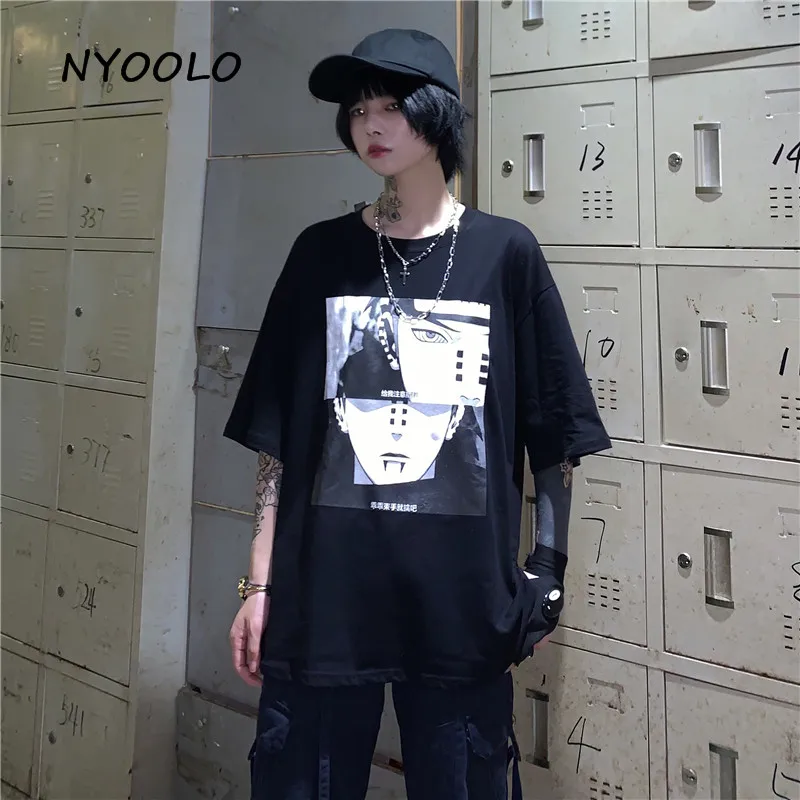 NYOOLO Harajuku стильная Винтажная Футболка с принтом аниме, летняя уличная свободная футболка с коротким рукавом, Женская/Мужская одежда, топы, футболки