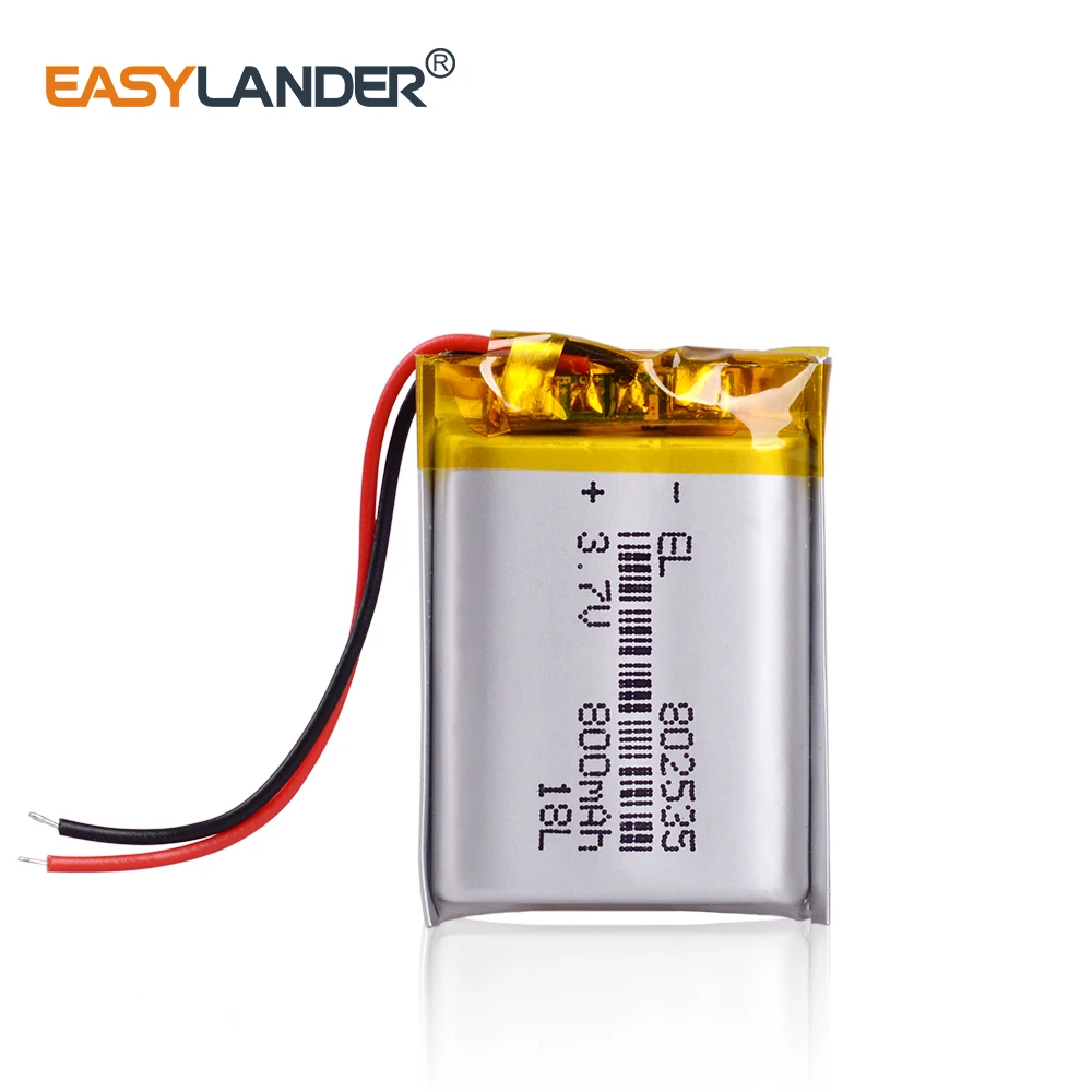 

3.7V lithium battery 800MAH polymer battery 802535 For GPS MP3 MP4 MP5 LED Light PDA speakers small toy Rechargeable Li-ion Cell