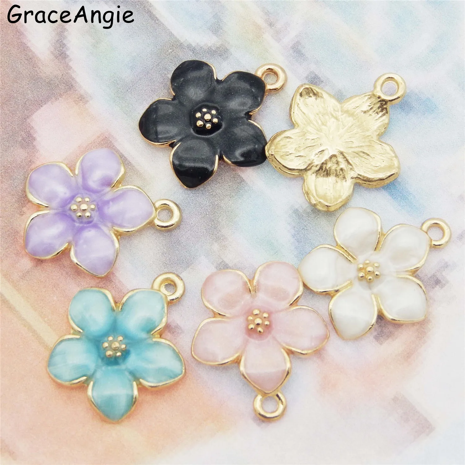 

15PCS MIX Enamel Flower Charms For Earrings Pendants Necklace Jewelry Findings Handmade Craft DIY Bangle Bracelet Dec 5 colors