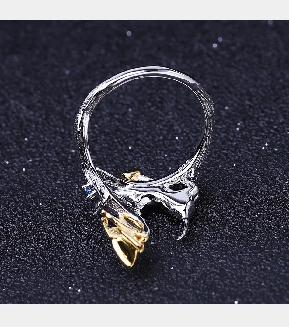 GEM'S балет 0.30Ct Натуральный Синий сапфир кошка и Купидон кольца 925 пробы серебро ручной работы регулируемое Открытое кольцо для женщин Bijoux