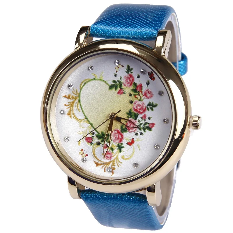 Женские платиновые часы Gnova наручные с цветком сердцем и розами для девочек