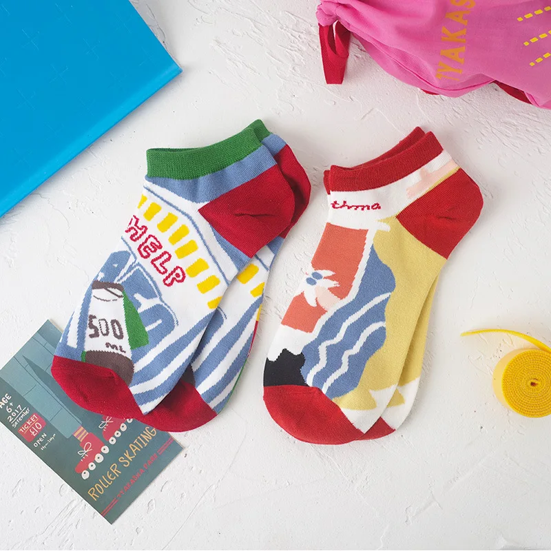 2 пары в партии для женщин забавные носки до щиколотки хлопковые 2019 новый дизайн