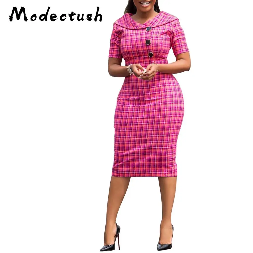 Modecrash/офисное женское розовое клетчатый карандаш винтажное платье женские