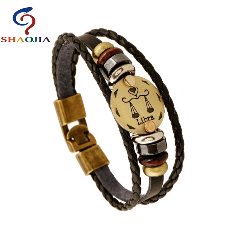 Мужской кожаный браслет из натуральной кожи с раком и созвездием|bangle jewelry|leather