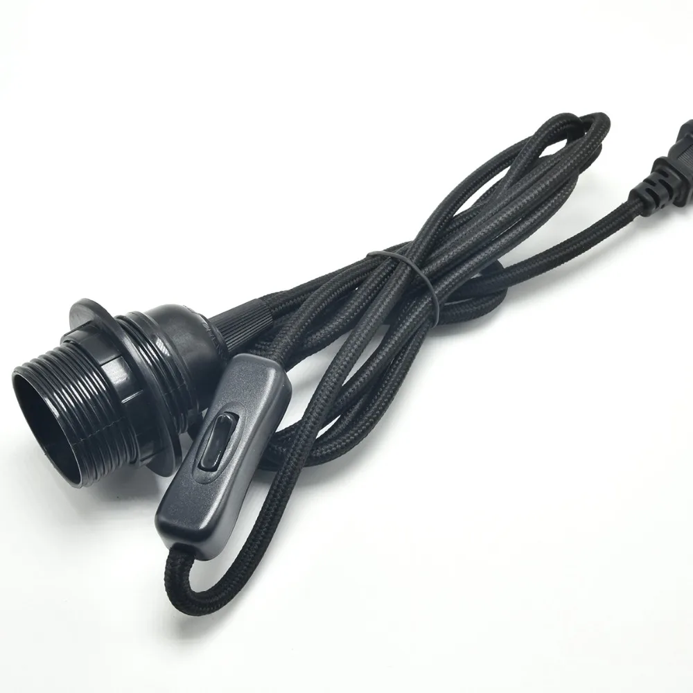 

E27 Lamp Holder Lamp Power Cord with Switch EU Plug for LED Edison Bulb Socket Pendant Lamp Bases Fabric Electric Cable Wire 2M