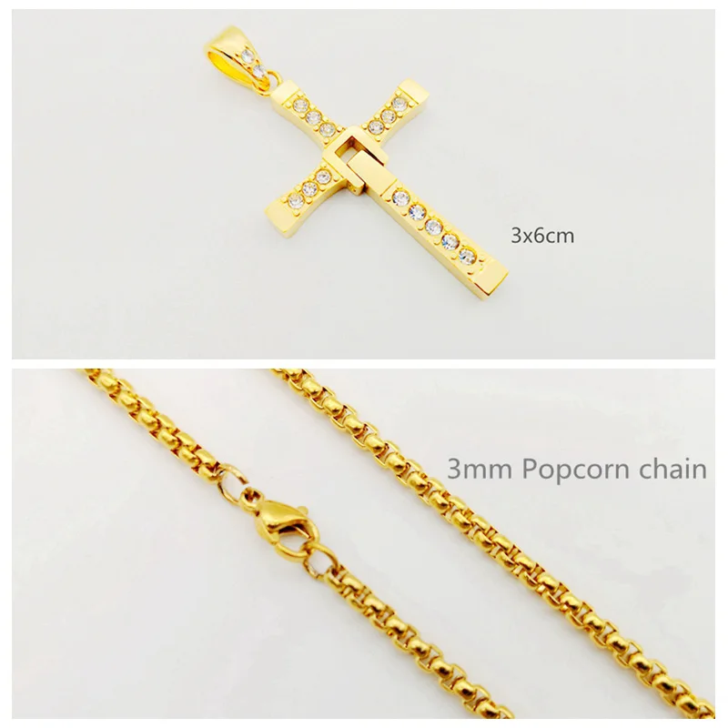 Gold Small popcorn Форсаж 8 в стиле «хип-хоп» CZ камни крест ожерелье кулон 316 из нержавеющей стали крест Доминика Торетто ожерелье для мужчин и женщин ювелирные изделия - Окраска металла: Gold Small popcorn
