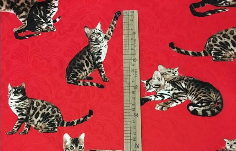 100% чистой шелковой ткани рыжий кот печати мягкий шелковый креп для женщин