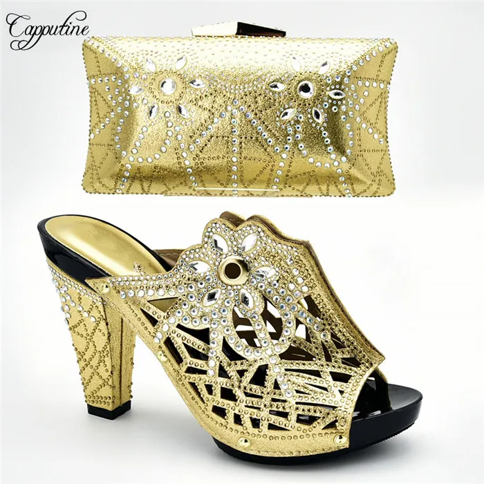 

Latest wedding/party high heel lady shoes and purse bag sets with shinning stones 388-1, heel height 11cm