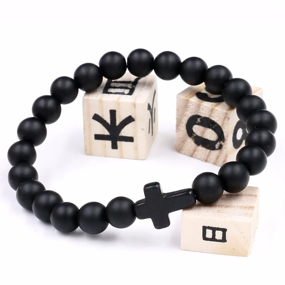 Мужские и женские матовые бусины с крестиком 8 мм натуральный черный камень