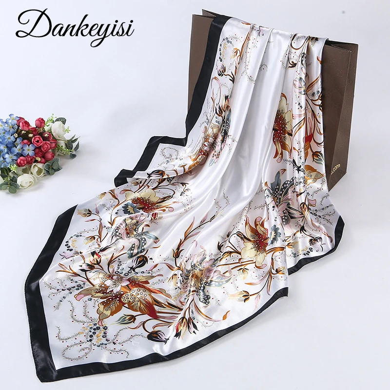 DANKEYISI женский шарф Цветочный Шелковый квадратный женские шали бандана большой