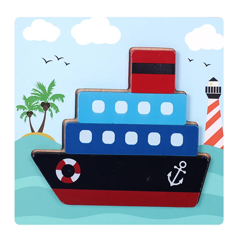 Steamship 12 видов стилей детские игрушки Монтессори Деревянные головоломки ручной захват доска Tangram головоломки обучающая игрушка мультфильм автомобиль поезд детский подарок - Цвет: Steamship