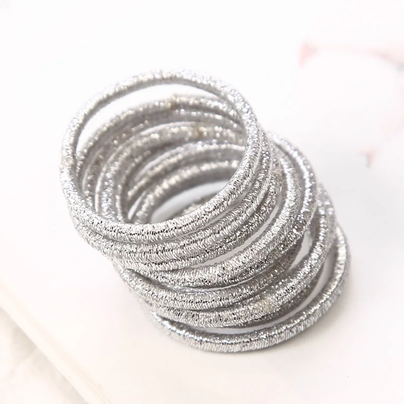 Silver Модные детские головные уборы, 10 шт./лот, яркие цвета, 3 см, эластичные держатели для хвоста, аксессуары для девочек, детские резинки, резинка для галстука - Цвет: Silver