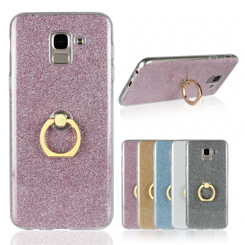 sFor Cover Samsung Galaxy J6 Case 2018 Soft Fashion Bling Glitter Ring Holder TPU Shell Phone For Fundas |
