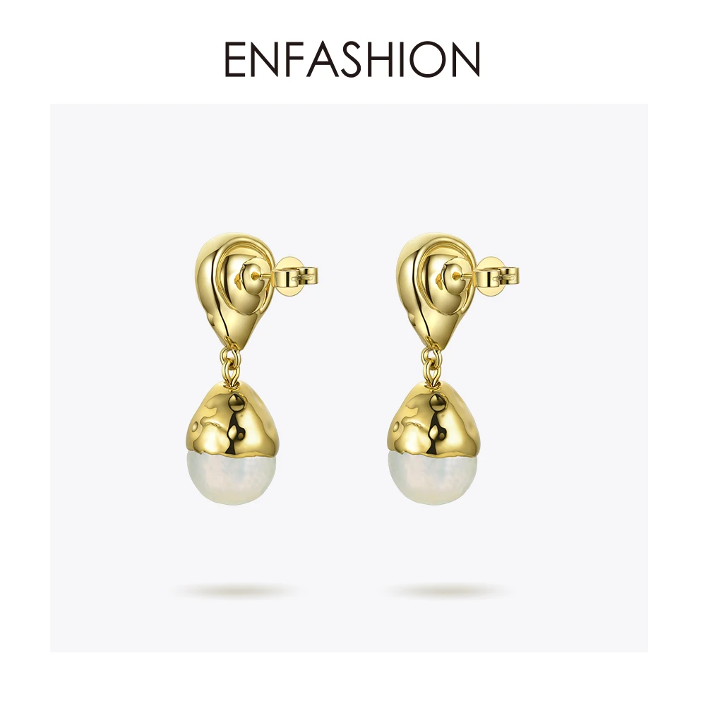 Женские винтажные серьги подвески Enfashion длинные золотистого цвета с натуральным