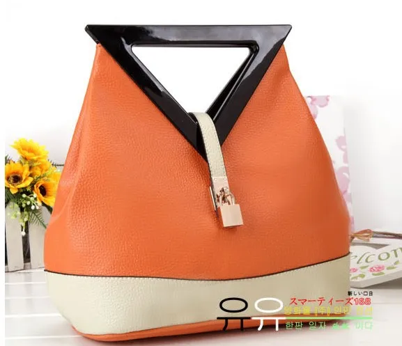 Celebrity Fashion Girl Triangle handle handbag simple shoulder Tote orange | Багаж и сумки
