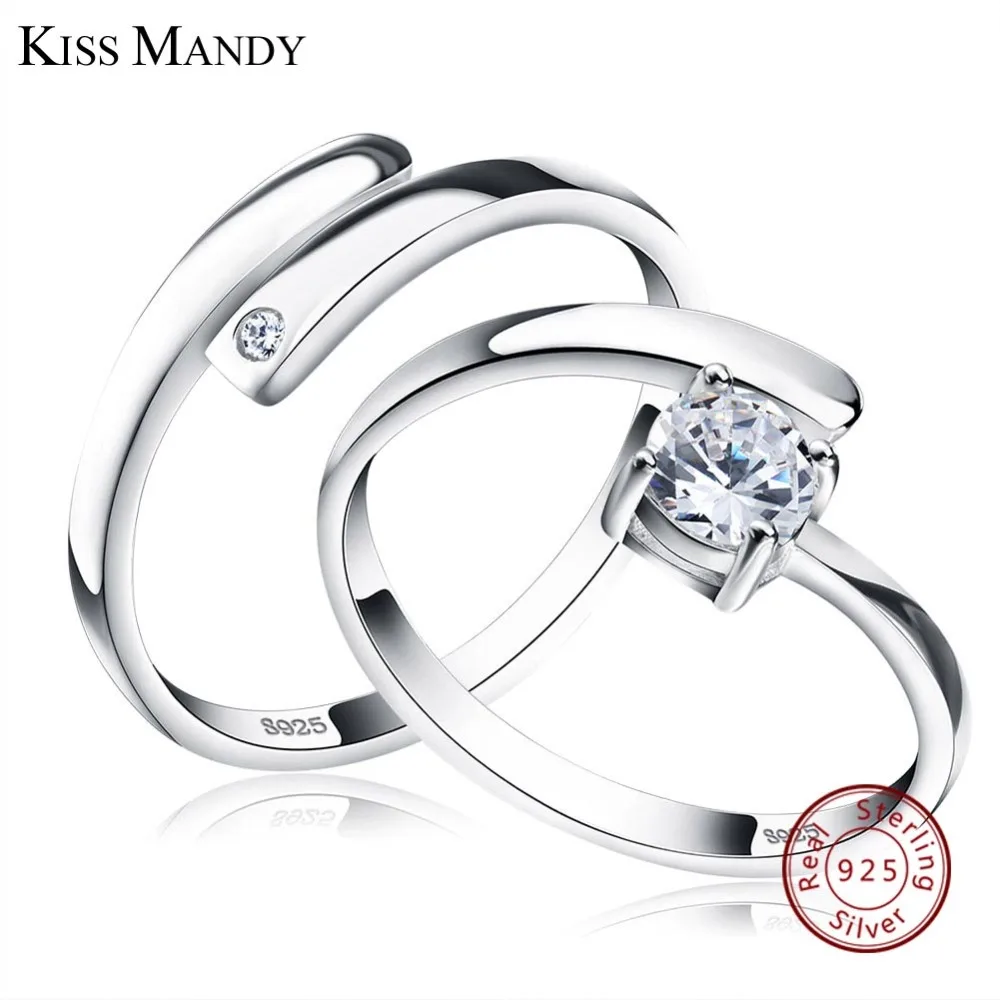 KISS MANDY, 925 серебряное кольцо, набор с фианитами, хорошее ювелирное изделие для женщин и мужчин, новинка, изменяемое размер, настоящее 925 пробы, Серебряное ювелирное изделие KSR22