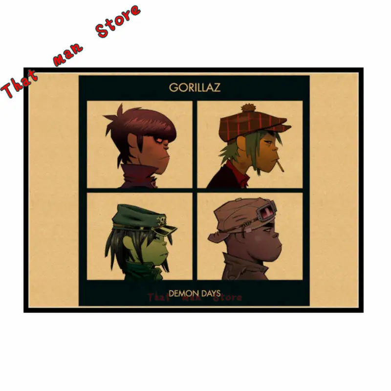 Gorillaz urchin хип-хоп рэп рок музыкальная группа плакат в стиле ретро из крафт-бумаги бар кафе спальня Арт плакат 42*30 см без рамки
