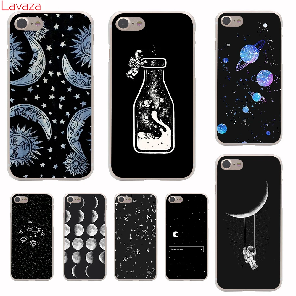 Твердый Чехол для Apple iPhone черный с белой луной звездами космосом 6 6s 7 8 Plus X 5 SE чехол