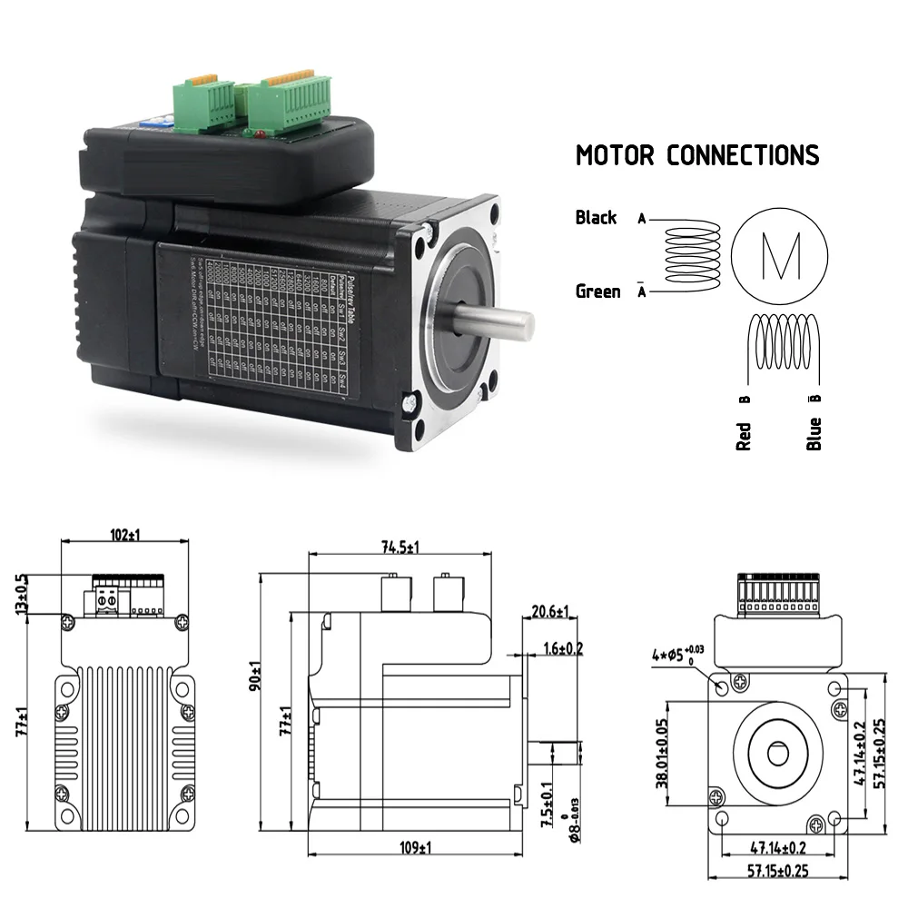 

4pcs NEMA23 20-50VDC 2N.m 286oz-in High Torque Integrated Close Loop Stepper Drive+Motor for Electronic Processing Equipment