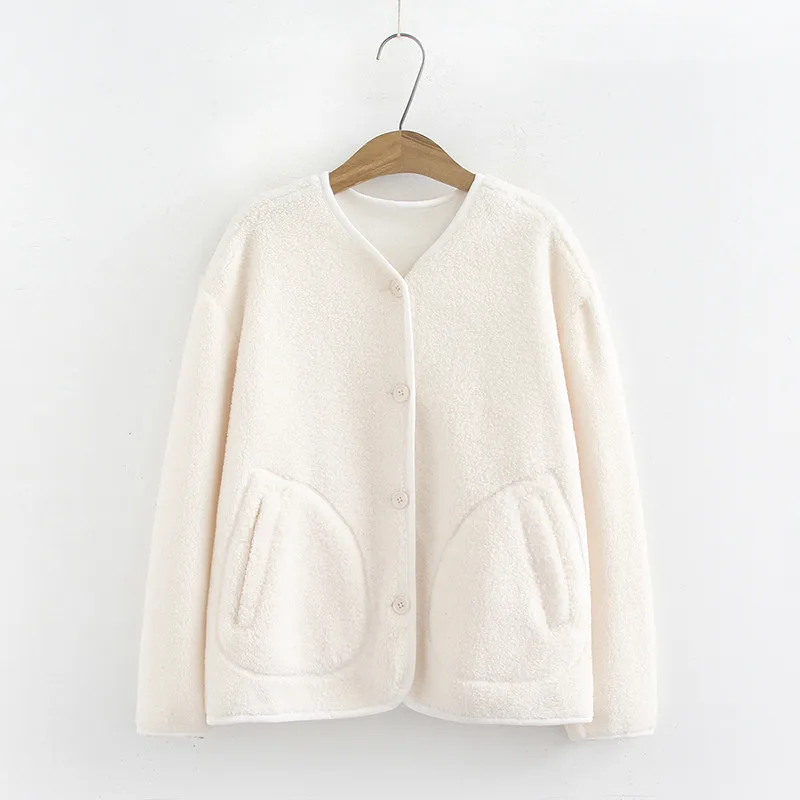 beige Sanishroly Новинка Осень Зима Женское пальто из овечьей шерсти теплая флисовая куртка женская короткая куртка Верхняя одежда Топы размера плюс S597 - Цвет: beige