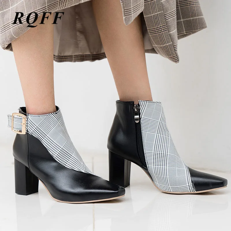 2019 г. обувь на высоком блочном каблуке женские ботильоны Челси белого и черного