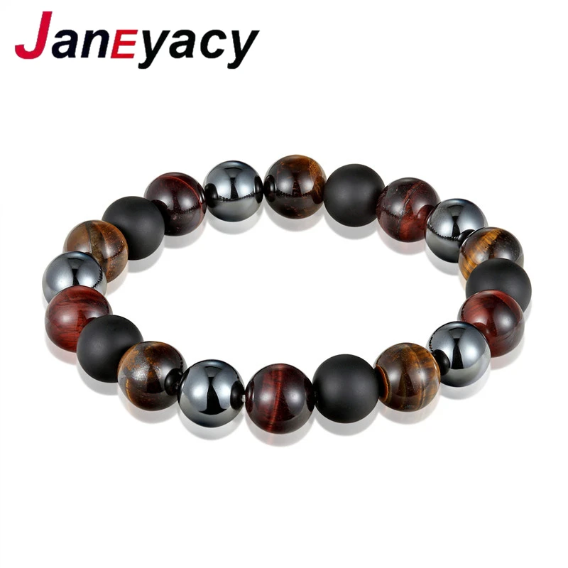 

Janeyacy 2018 Fashion Tiger Eye & Hematite & Black Obsidian 10mm Stone Bracelet Men's Bracelet Women Bracelet