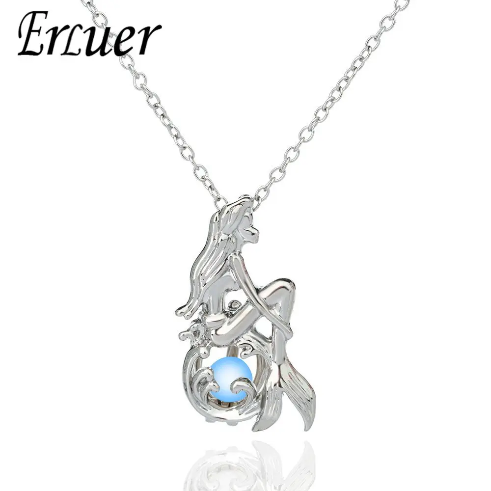 ERLUER Pretty Русалка светящееся ожерелье с кулоном для женщин бусы светятся в темноте