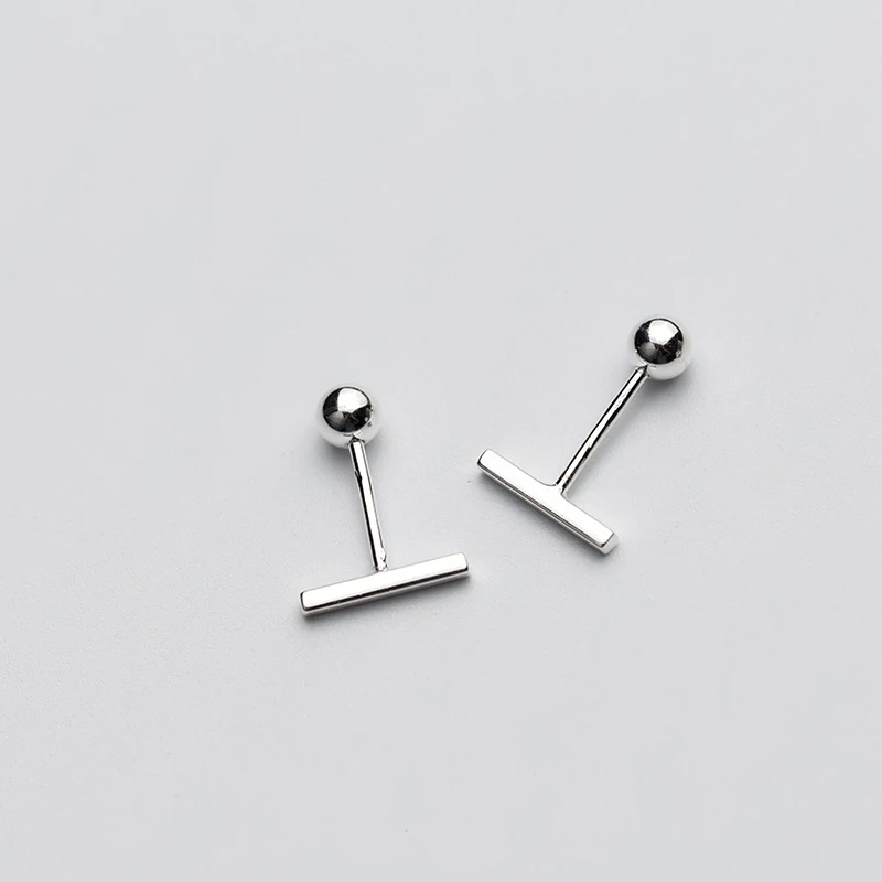

NBSAMENG 100% 925 Sterling Silver Small Screw Back Bead Stick Stud Earrings For Women Girls Gift Jewelry Prevent allergy