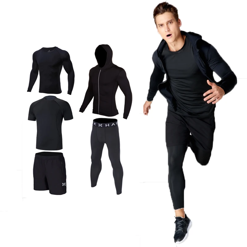 Компрессионный спортивный костюм 5 шт. комплект для фитнеса бега футболка