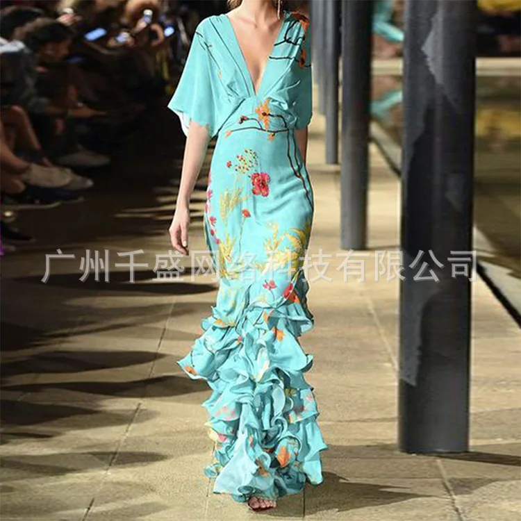 Плюс размер летнее богемное пляжное платье русалки с v-образным вырезом Макси