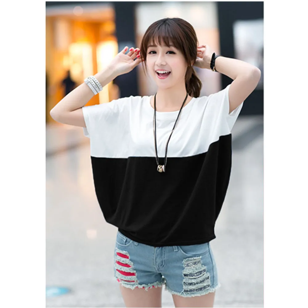 Топы летняя Корейская версия большого размера Женская широкая футболка летучая