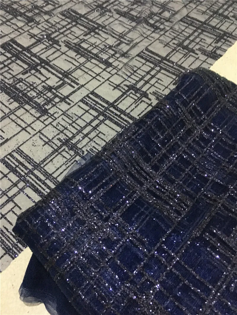 Красивый темно-синий цвет склеенная блестящая кружевная ткань последние YG-218 для