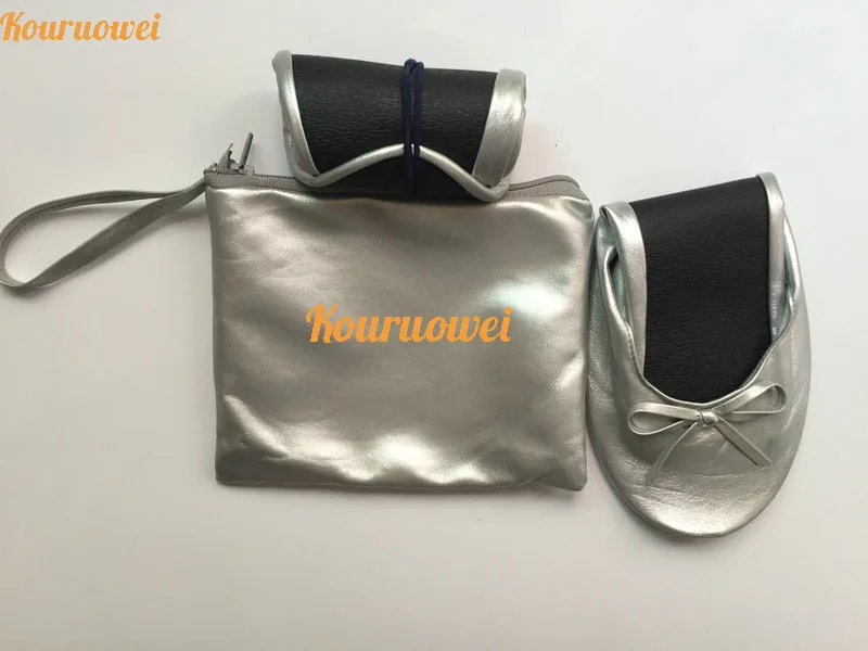 2016 модные серебристые балетки на плоской подошве свернутые туфли с сумочкой