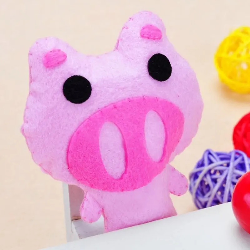 Розовая свинка Войлок DIY кукла шитье искусство иглы Ремесло ключи и подвеска на