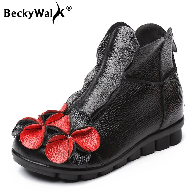 Женские винтажные ботильоны с цветами BeckyWalk из натуральной кожи ручной работы