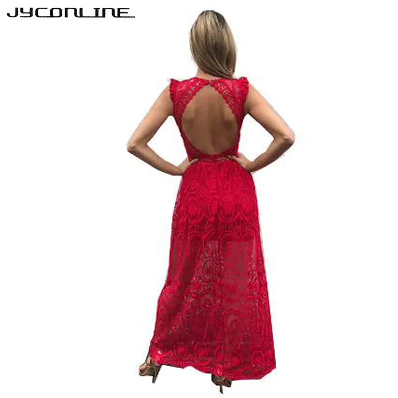 Белое ажурное сексуальное кружевное платье JYConline женское летнее длинное макси
