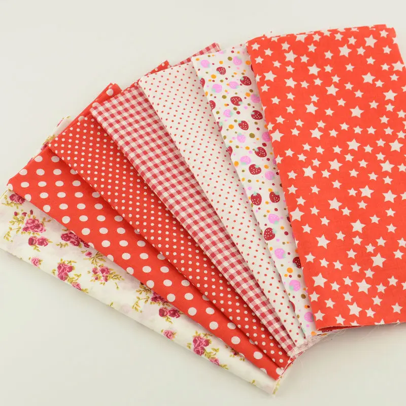 Hot Red Color Mix 7 PCS Cotton Plain Fabric Flowers/dots/check/star/strawberry Design Clothing Telas Material Home Decoration|decorator silk
